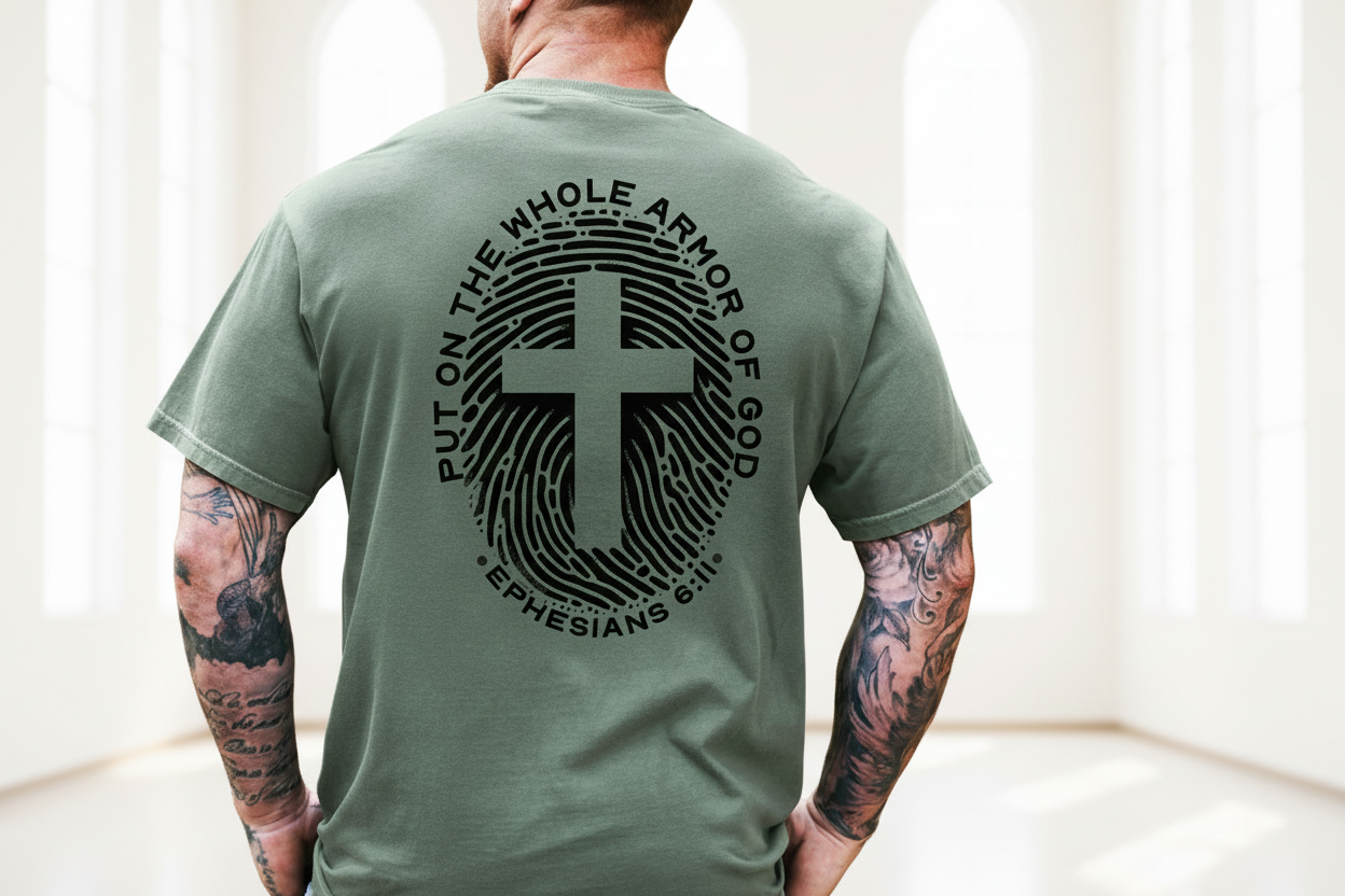 Put on the whole armor of God shirt for men Ephesians 6:11 vintage style Christian graphic tee