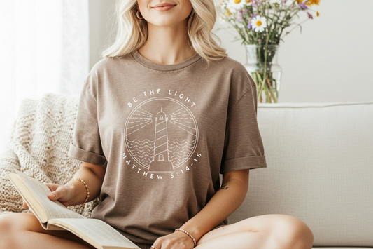 Be the Light Christian shirt for women Matthew 5:14-16 lighthouse graphic tee