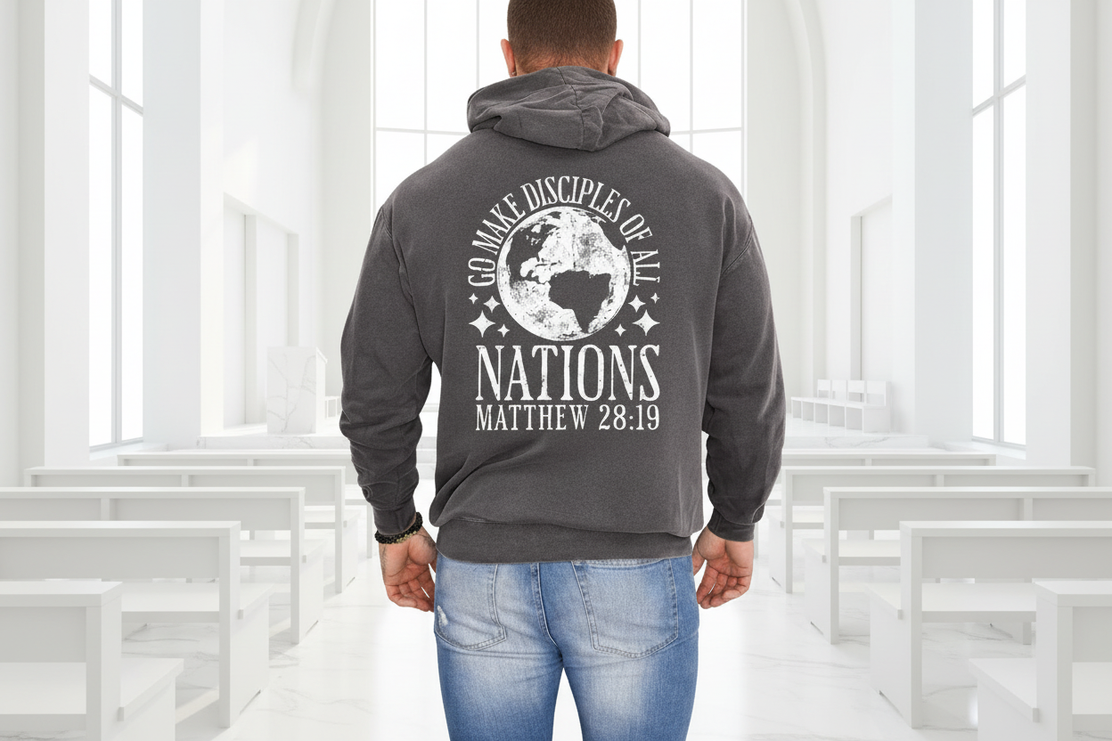Go make disciples hoodie Matthew 28:19 vintage washed Christian hoodie for men