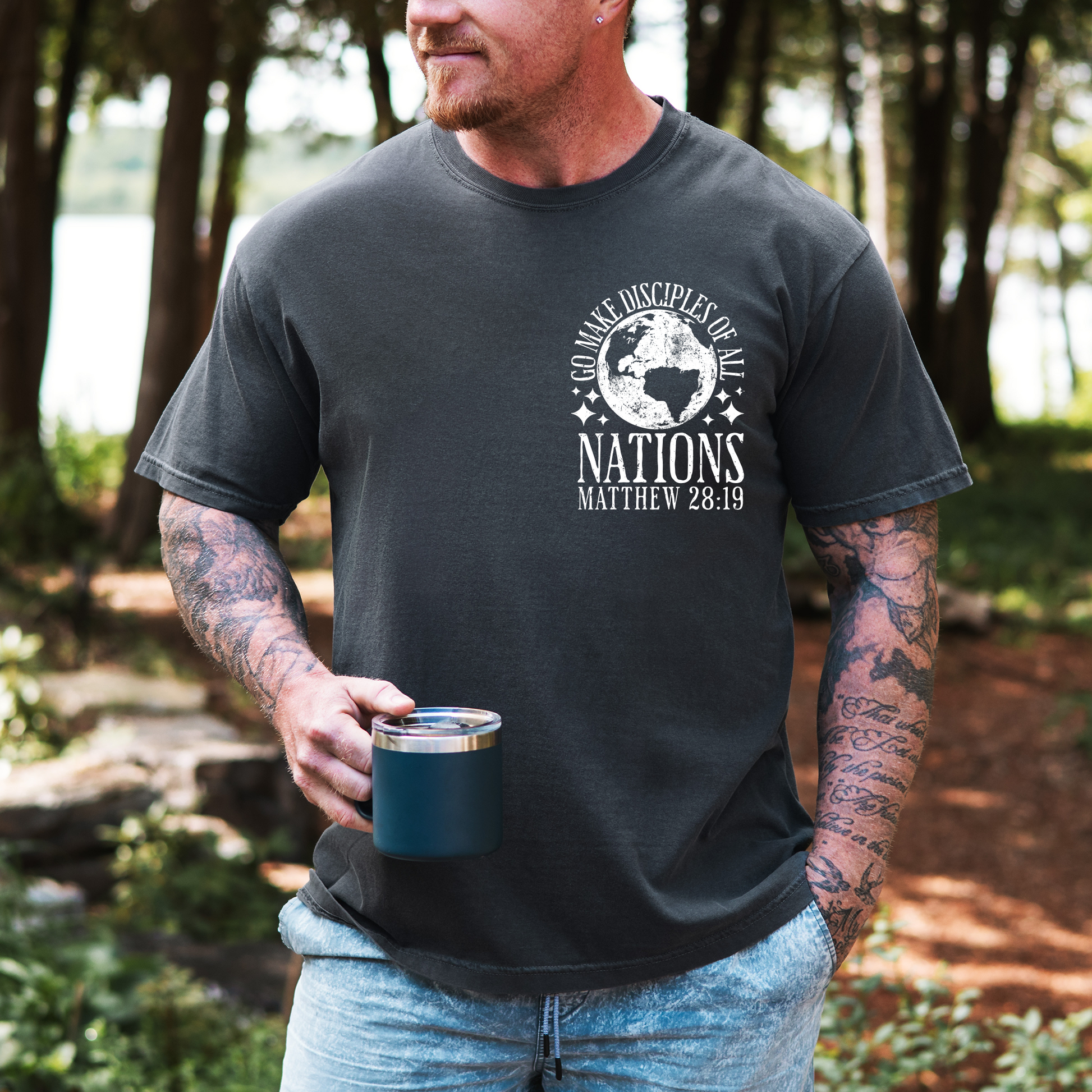 Go make disciples tee Matthew 28:19 vintage washed Christian hoodie for men