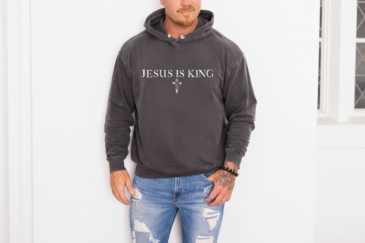 Jesus is King hoodie for men vintage washed Christian sweatshirt