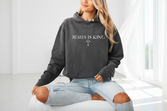 Jesus Is King hoodie for women minimalist Christian sweatshirt with cross design