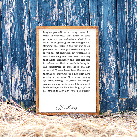 C.S. Lewis Wooden Wall Art – “Living House” Quote